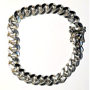 Tested 925 Sterling Silver Heavy Curb Link Chain Bracelet See Description 56.08g